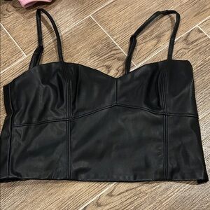 NWOT ZARA Black Faux Leather Top size Small